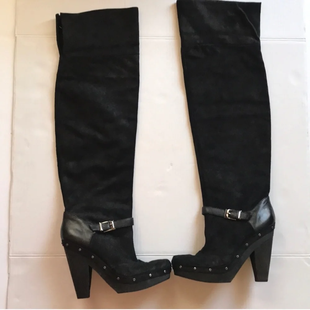 Rachel Roy RFEnkala Black Suede Over The Knee Square Toe Size 8